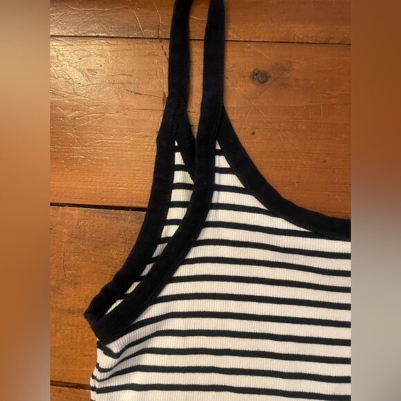 H&M Border Ribbed Sleeveless Tank Top Navy White Stripes - Picture 2 of 8